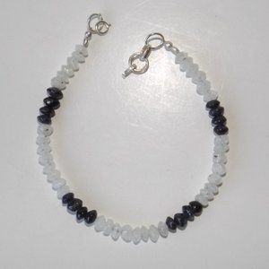 Rainbow Moonstone, Garnet sterling bracelet(#1006)